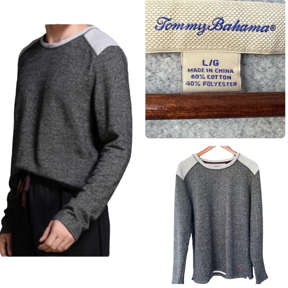 Tommy Bahama Men's Sweatshirt Sweater Raglan Textured L/S Heather Gray Size L